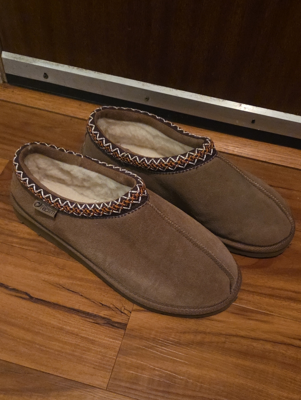 Womens Brown Suede Lined Slippers